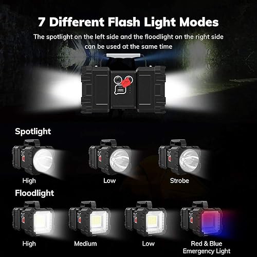 Miniatura 2 de Linterna recargable brillante, reflector portátil de mano 10000mAh 1200LM con 3+4 modos de luces LED, linterna impermeable con salida USB banco de