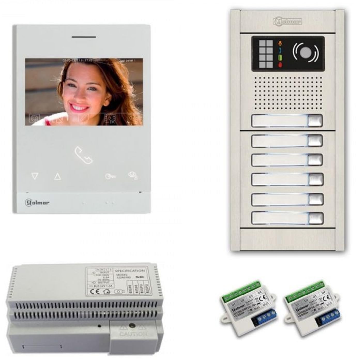 Alpha Communications VKG2/6AF 6-Unit Video Intercom Kit with Aluminum Flush Entry Panel, Includes Monitors, Camera Module and Power Supply