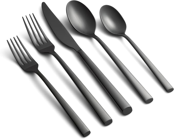Cambridge Black Satin Toya Piece Flatware Set, 20 Count