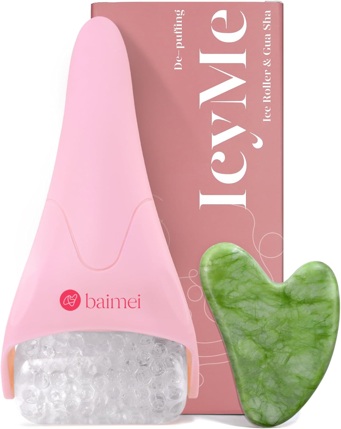 BAIMEI Ice Roller and Gua Sha Facial Tools, Ice Roller for face Reduces Puffiness Migraine Pain Relief-Pink
