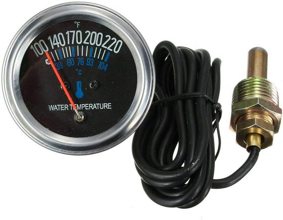 YYWJ Water Temperature Gauge,Universal Engine Instrument with 5/8 UNF Threaded,100-220 ℉ Pointer & DC 12V 52mm Mechanical Accessories,for Car Truck