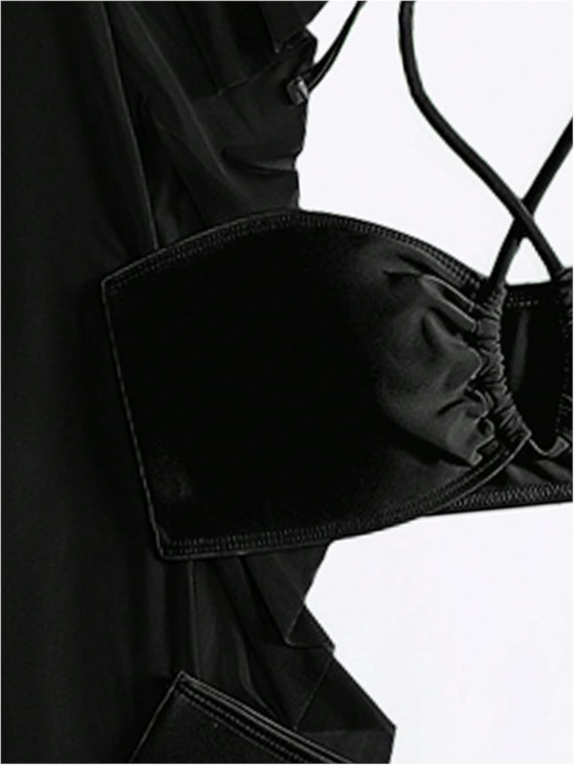 OYOANGLE Women's Ruffle Bikini Set 3 Piece Criss Cross Tie Backless Cheeky Swimsuit with Cover Up Pants