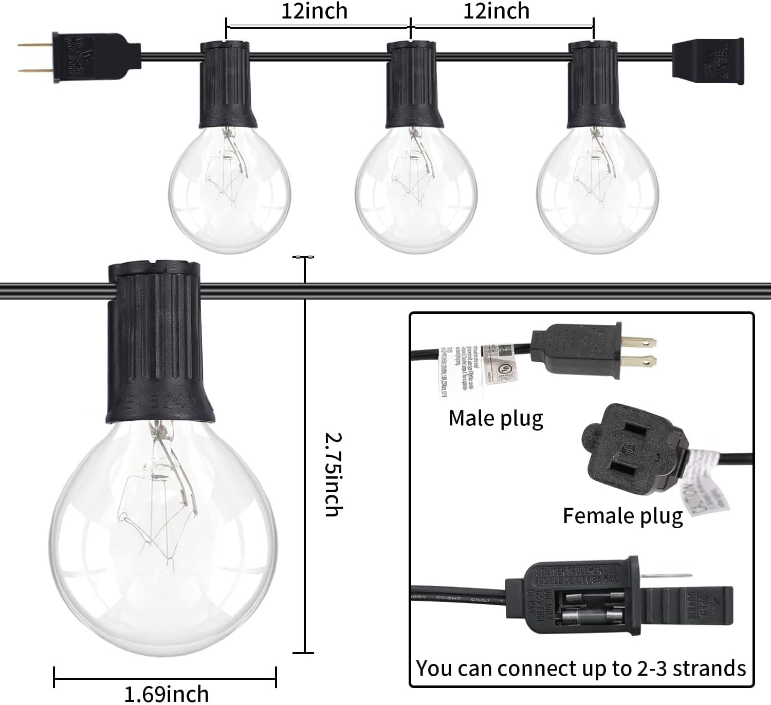haelpu Outdoor String Lights 50Ft G40, 50 Clear Waterproof IPX5 Bulbs 5 Spare Vintage Indoor Globe String Lights for Porch Backyard Deck Garden Wedding Parties UL Listed