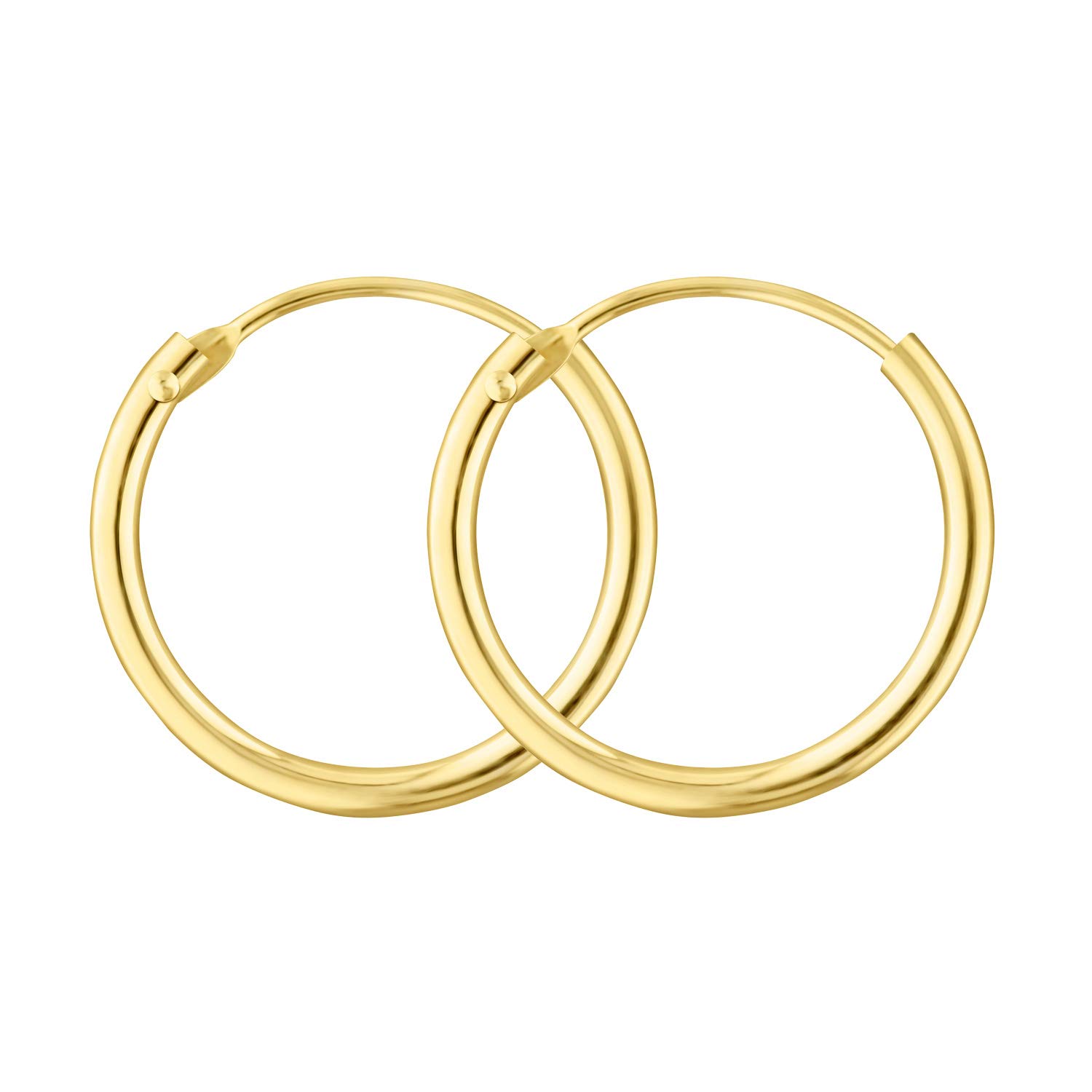EDELINDAritos de oro pequeños finos 15mm 8k 9k 14k 18k Oro amarillo ancho 1.3mm Pendientes de Aro Mujer Niña Hombre Aros de oro Con caja de regalo de joyería