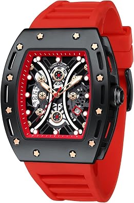 MF MINI FOCUS Watch for Men Wristwatch Fashion Hollow Big Dial Luminous Waterproof Sport Analog Quartz Business Mens Watches Red Silicon Strap Dress Watch