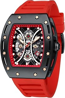 ساعة يد بحركة كوارتز للرجال من العلامة التجارية ميني فوكس انالوج بعقارب عصرية مجوفة بمينا كبيرة مضيئة اعمال رسمية مقاومة للماء بسوار السيليكون ايه - ريد أحمر