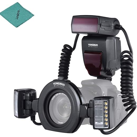 Yongnuo YN24EX TTL Macro Ring Flash/LED Macro Flash Speedlite with 2 PCS Flash Head and 4 PCS Adapter Rings for Canon (Black)