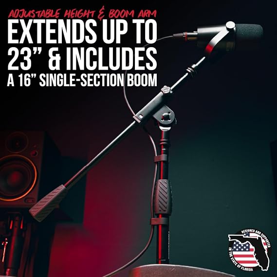 Gator Frameworks Short Weighted Base Desktop Microphone Stand with Boom arm, and Adjustable Height, Base Dimensions - 4.5 X 8 (GFW-MIC-0821)
