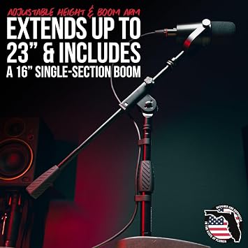 Gator Frameworks Short Weighted Base Desktop Microphone Stand with Boom arm, and Adjustable Height, Base Dimensions - 4.5 X 8 (GFW-MIC-0821)