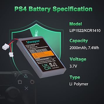 PS4 Controller Battery, PS4 Replacement Battery 2 Pack 2000mAh for Sony PlayStation 4 PS4/PS4 Pro/PS4 Slim/Dualshock 4 CUH-ZCT2 CUH-ZCT2U CUH-ZCT1E CUH-ZCT1H CUH-ZCT1U Controller, LIP1522