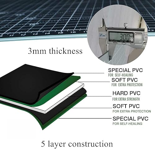 Miniatura 3 de HEADLEY TOOLS Tapete de corte autorreparable grueso de 18 x 24 pulgadas, tapete de costura de corte giratorio A2 para manualidades, tabla de cortar