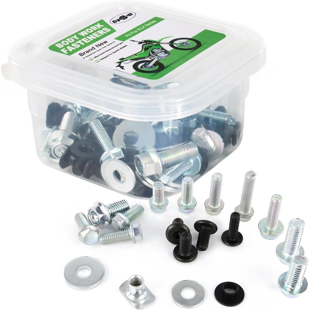 Dirt Bike Body Bolt Set Fit for KMX 200 KMX 125 KLX650 KLX300 KLX250 KLX250S KLX400R KLX300R KLX125 KLX450R KLX150 KLX140RL KLX140L KLX230 KLX110, 70 PCS Body Screw Kit Bolts Fastener Kits