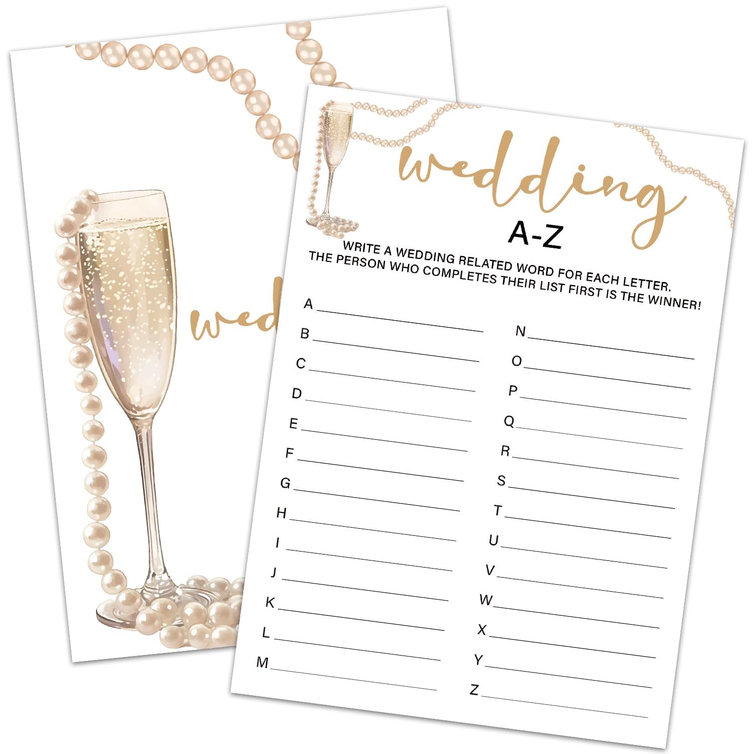 HQLOW Bridal Shower Games 30 Guests Wedding Shower Games, Wedding A-Z Game for Engagement Party(Gold Champagne) -008