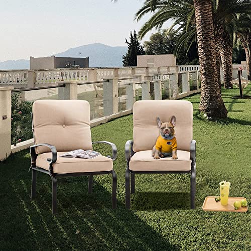 Incbruce Metal Outdoor Dining Chairs Patio Chairs Set of 2, Wrought Iron Chair Steel Frame Restaurant Chair, All-Weather Garden Seating Chair with Arms and Seat Cushions (Brown) - Thumbnail 2