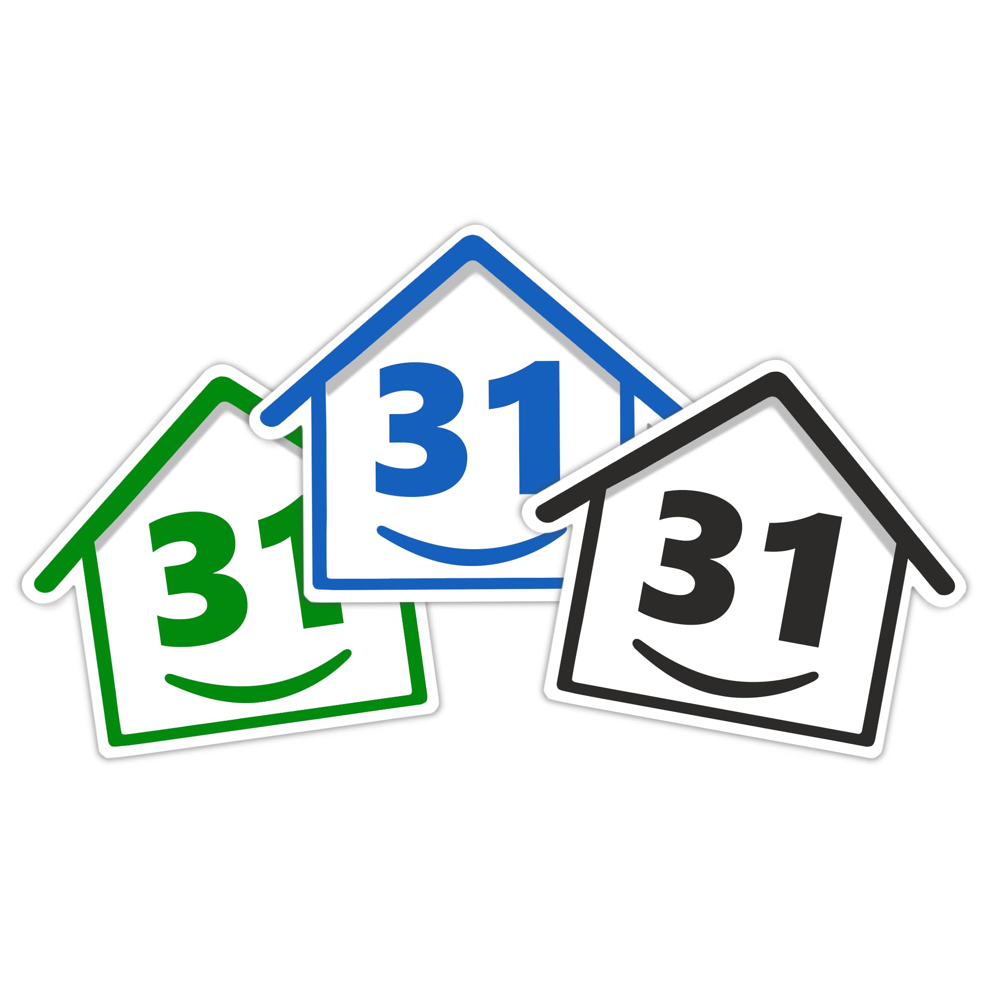 3 x Bin Numbers for Wheelie Bins, 1-99, 15cm ‘Happy House’ Colour Design Dustbin Stickers, Easy Application Stick On Number Stickers - Weatherproof Self Adhesive Vinyl – Blue, Black and Green (14) — view 77