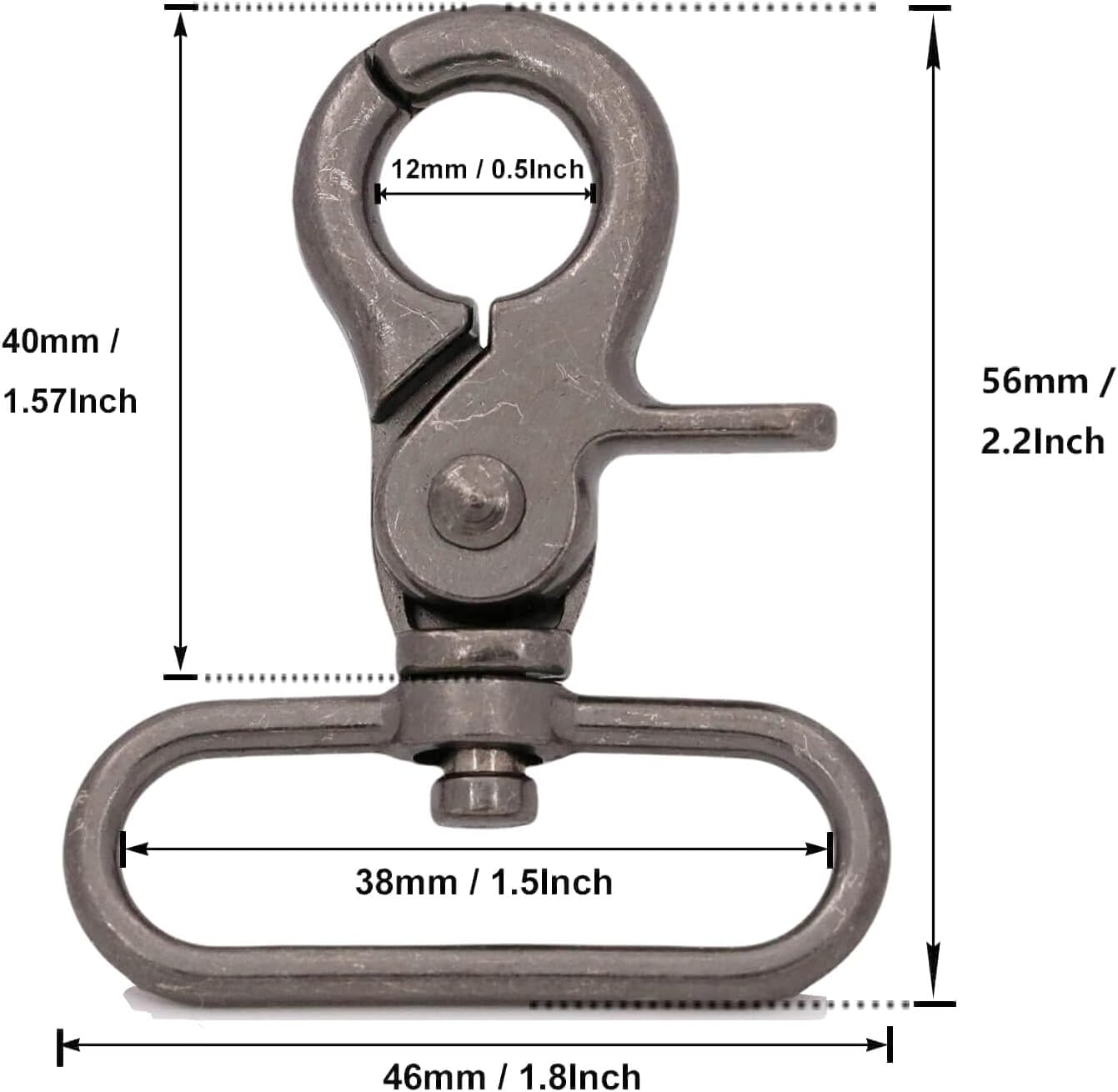 BIKICOCO 1-1/2'' Swivel Trigger Snap Hook Lobster Claw Clasp Spring Loaded Clip, Oval-Ring Ended, Gunmetal - Pack of 10 image 2