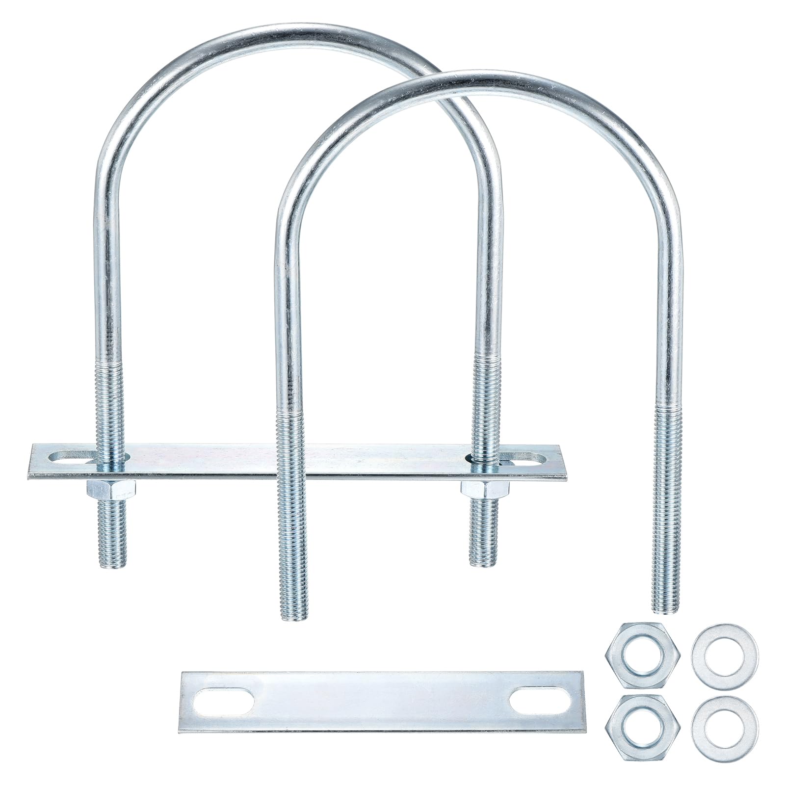 METALLIXITY U Bolts 2 Sets (3/8"(M10) x4.56"x7.28"), Round U Bolt Kits Carbon Steel with Accessories - for Construction, Pipe, Trailer, Automotive, Leaf Spring Fastener