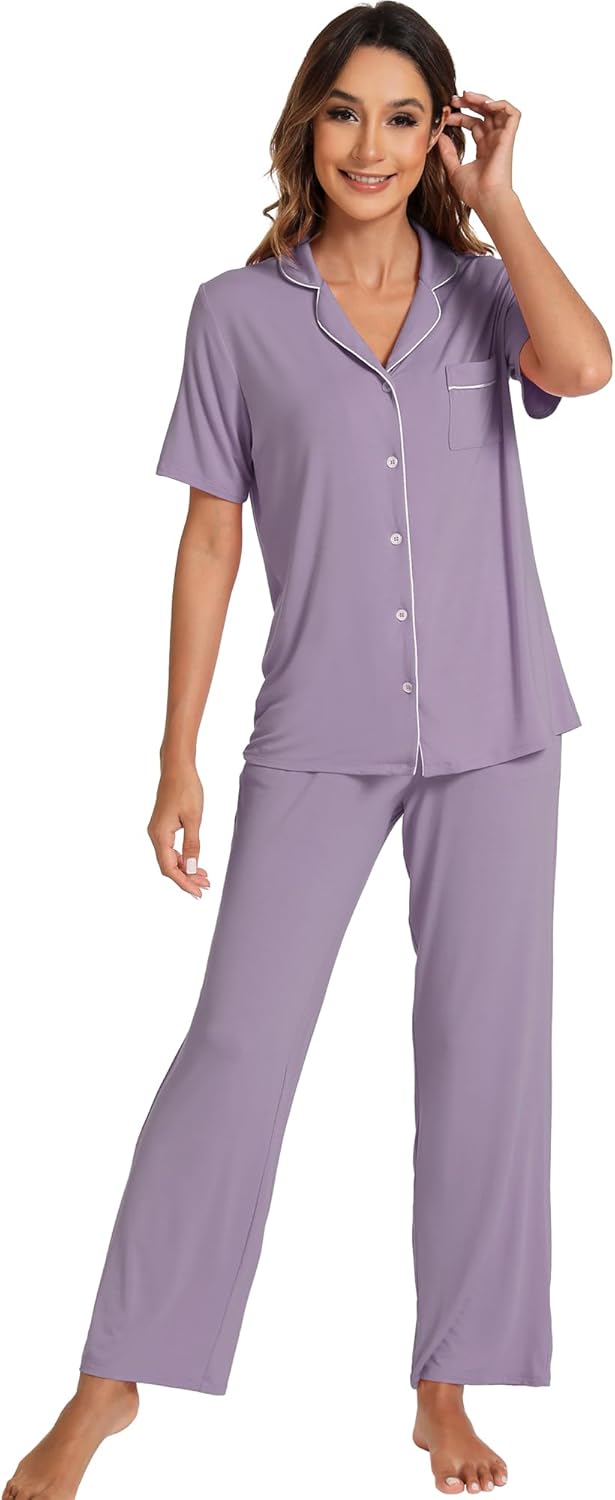 WiWi Viscose from Bamboo Women's Pajamas Set Super Soft Button Down Top and Pants Sleepwear Cooling Pjs S-3X - Image 4