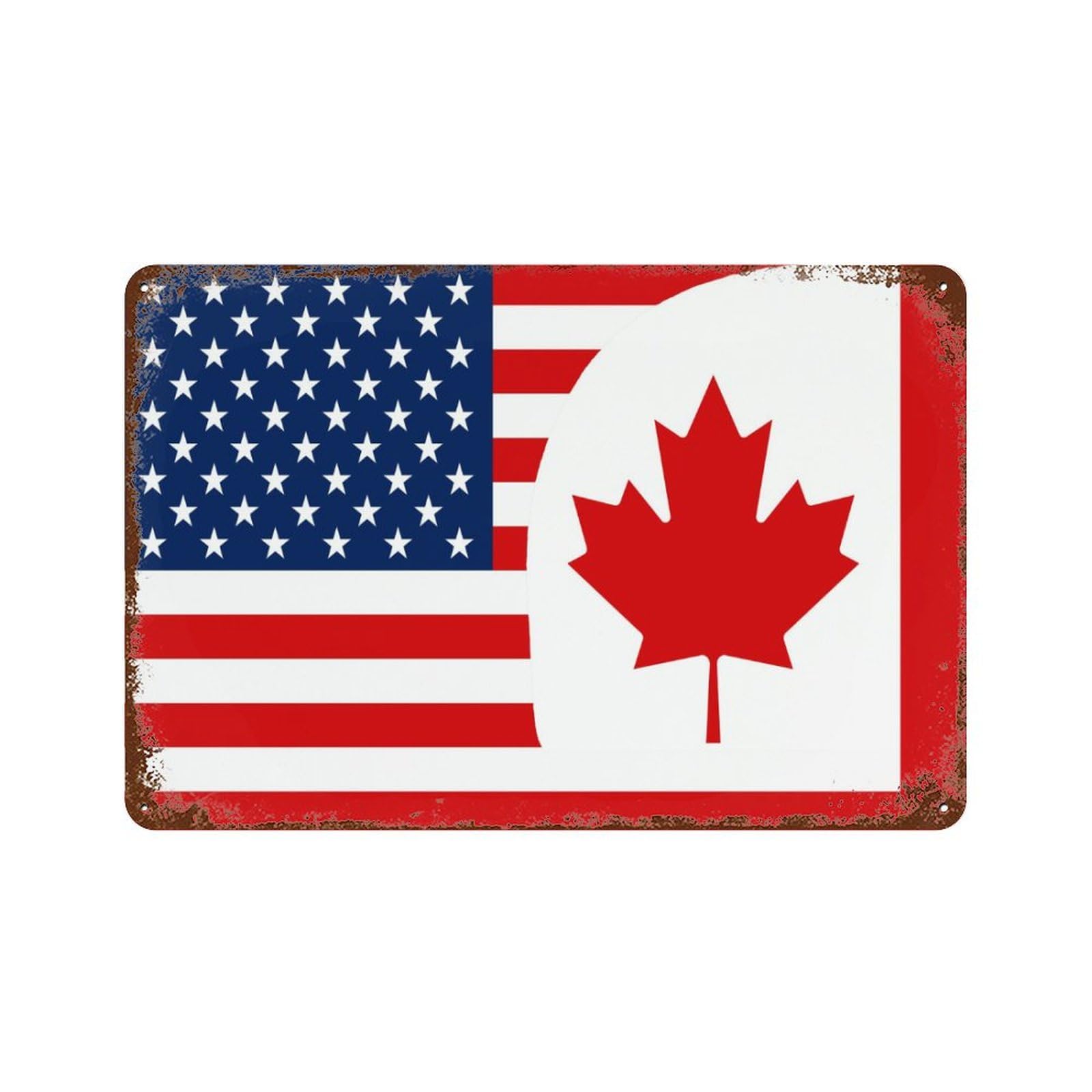 KWQDOZF America Canadian Flag Theme Metal Tin Sign,Vintage Iron Hanging Plate Horizontal with Rust Poster Wall Decor 8x12inch