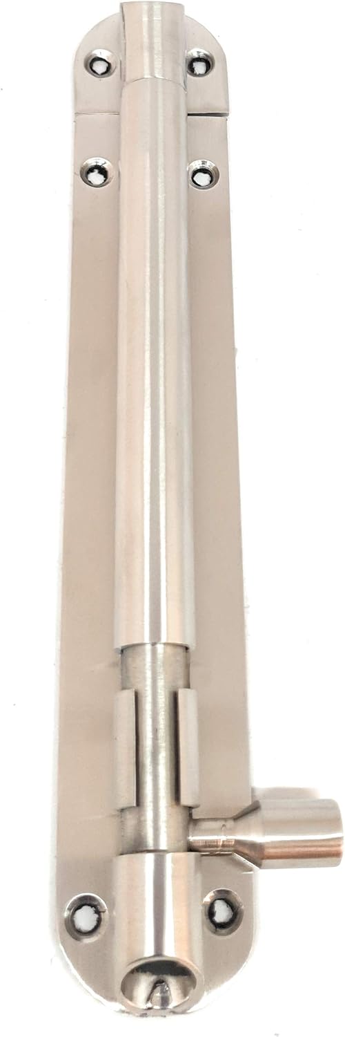ssiskcon Stainless Steel Barrel Bolt Premium Series 10mm x 8 inch Solid Handcrafted Design Sliding Door Lock Satin 32D with Screws Pack of 2