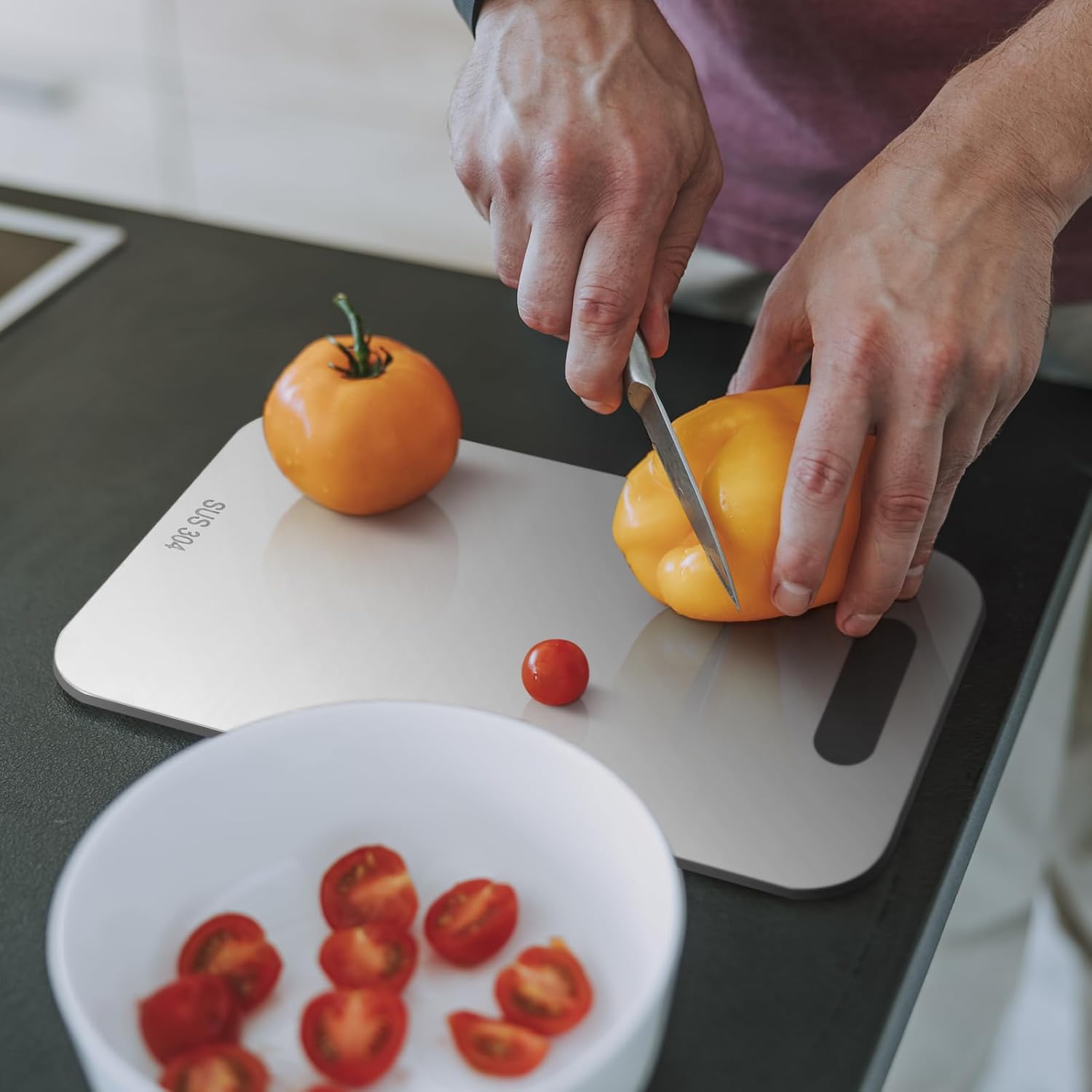 Stainless Steel Cutting Board for Kitchen 304 Steel Chopping Dishwasher Safe Metal Cutting Board Set for Kitchen Meat Fruit Vegetable(3 Pcs,13.4"x9",11.8"x7.9",9.5"x6"-0.06'') - Image 5