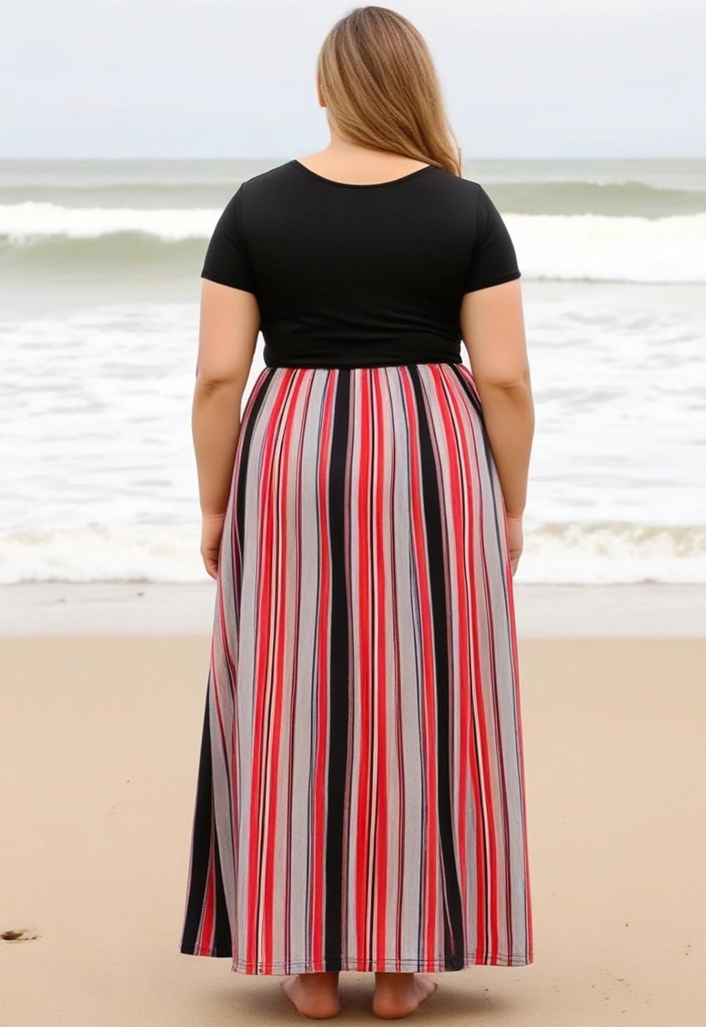 Nemidor Plus Size Maxi Dresses for Curvy Women Casual Short Sleeve Chevron Print Long Dress with Pocket 14-26 - Image 2