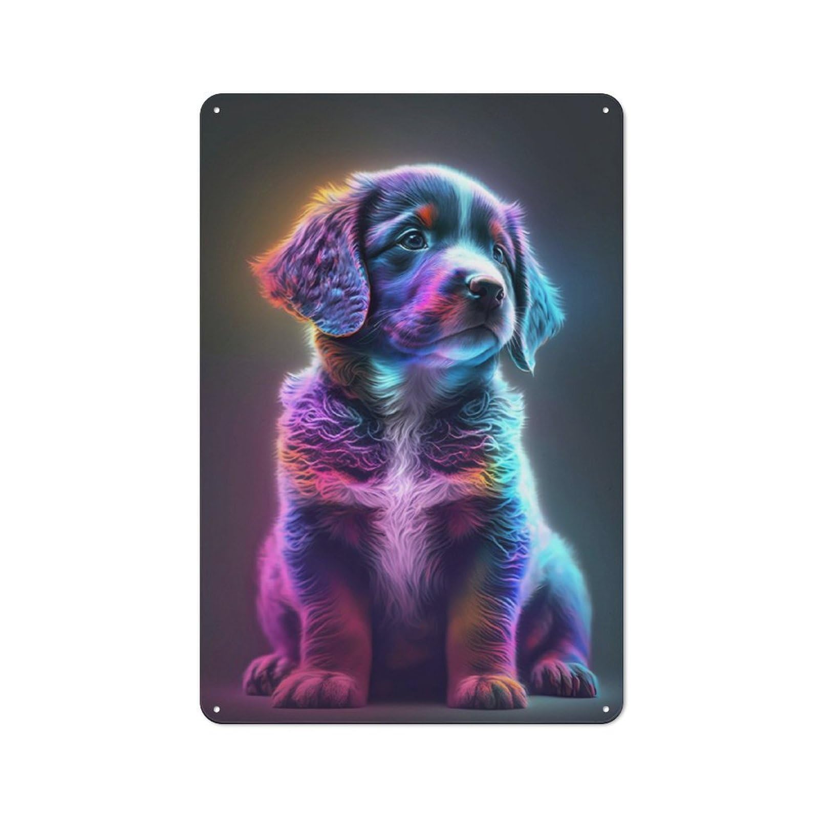 Junmoney Cute Rainbow Puppy For Lounge Or Reading Corner, Rustic Tin Sign 30X20cm, For An Autumn Update To Lounge And Reading Corner