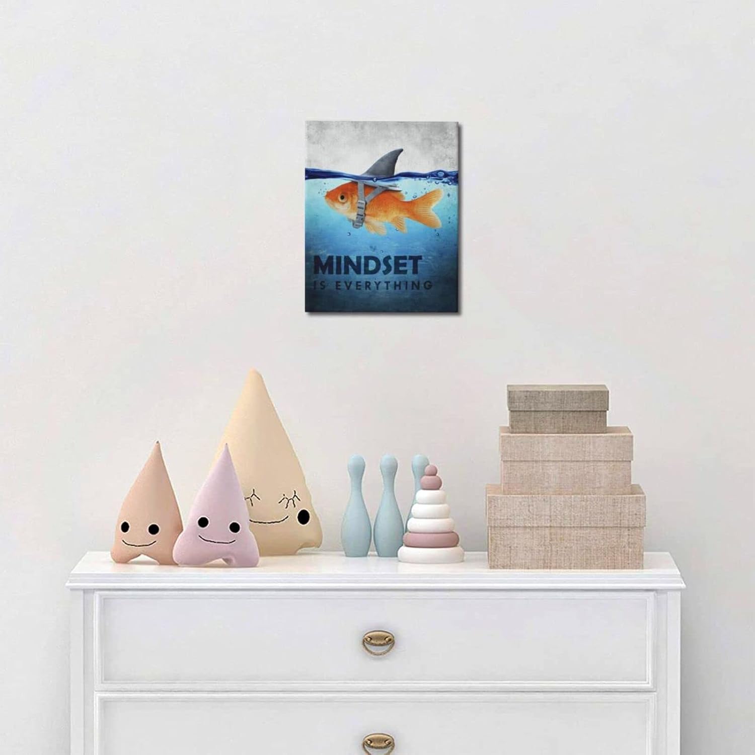 Goldfish Canvas Print Motivational Wall Art Shark Pictures Funny Animal Poster Modern Artwork for Bedroom Bathroom Living Room Home Decor Framed Ready to Hang 8x10 Inches - Image 2
