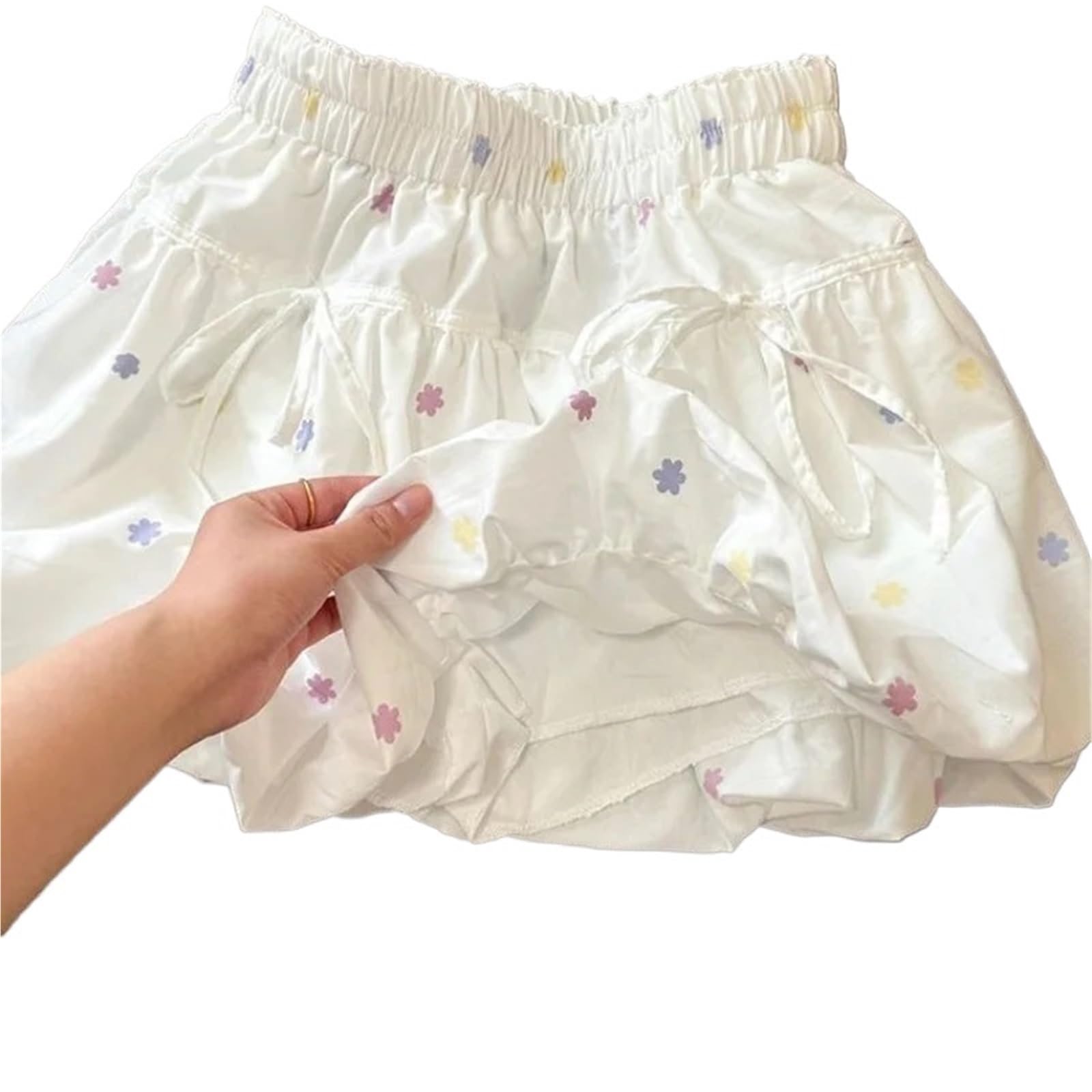 Falda De Burbujas Falda de lazo con estampado dulce for mujer, falda corta verano cintura alta flores y bonitos capullos, ideal for uso diario ropa calle