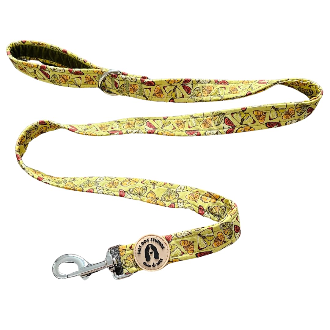 Floral Dog Lead –Soft Velvet Handle Dog Lead for Small, Medium, & Large Dogs – by Salt Dog Studios (Green Butterfly, 1")