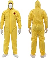 Tiger Tough Yellow Hazmat Suit: Disposable Chemical Protective Coveralls with Hood - PPE Paint Suit for Cleaning & Hazmat