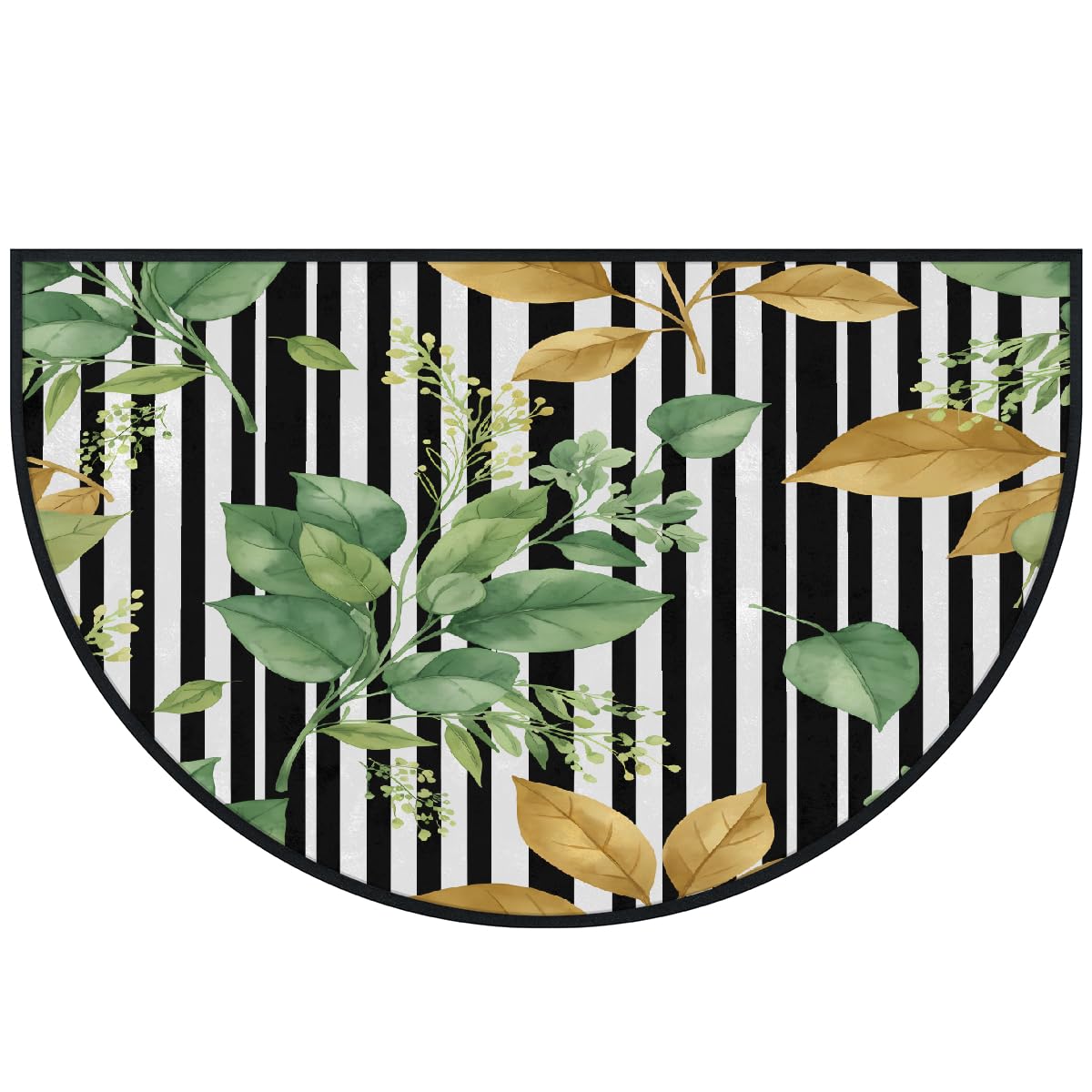 Große halbrunde Fußmatte – Botanische Blattstreifen, waschbar, rutschfest, halbrund, Eingangsbereich, niedlich, weich, halbrund, saugfähig, Teppich für Küche, Badezimmer, Schlafzimmer, 160 x