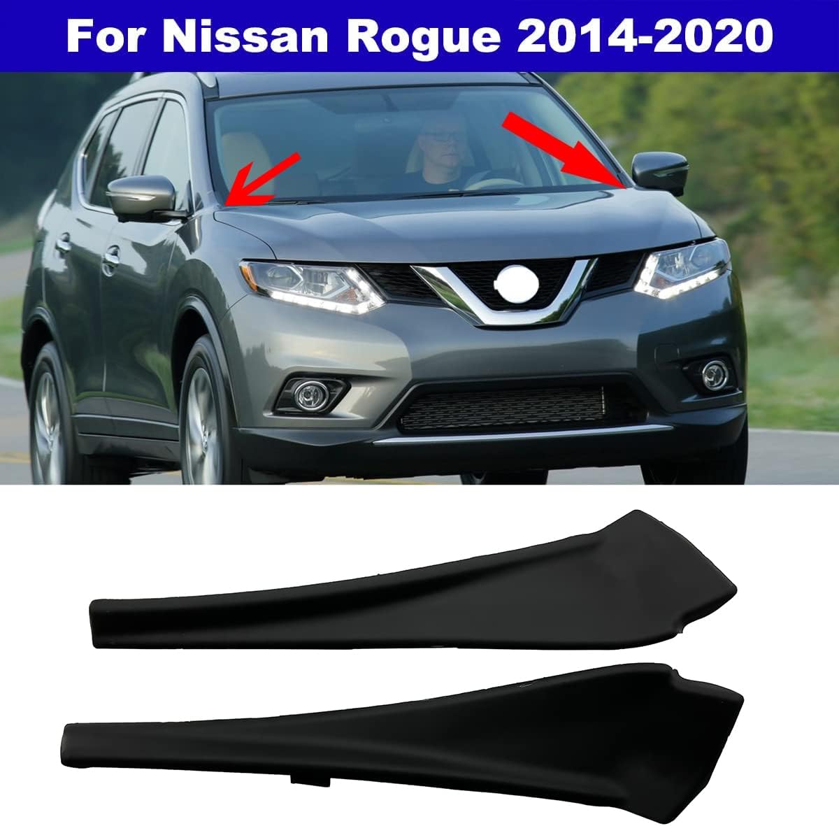 For Nissan Rogue 2014-2020 Front LH and RH Cowl Extension Trim Windshield Wiper Cover Panel Fender 66895-4CL0A 66894-4CL0A, Black