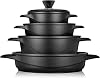 briebe Induction Cookware Set 8 Pieces, Set of 4 Cast Aluminium Cookers, Non-Stick ILAG GRANITEC PFOA Free, Set of Pots and Lids Glass, Silicone Gloves, Ceramic Hob, Gas, Oven, MGK-17S