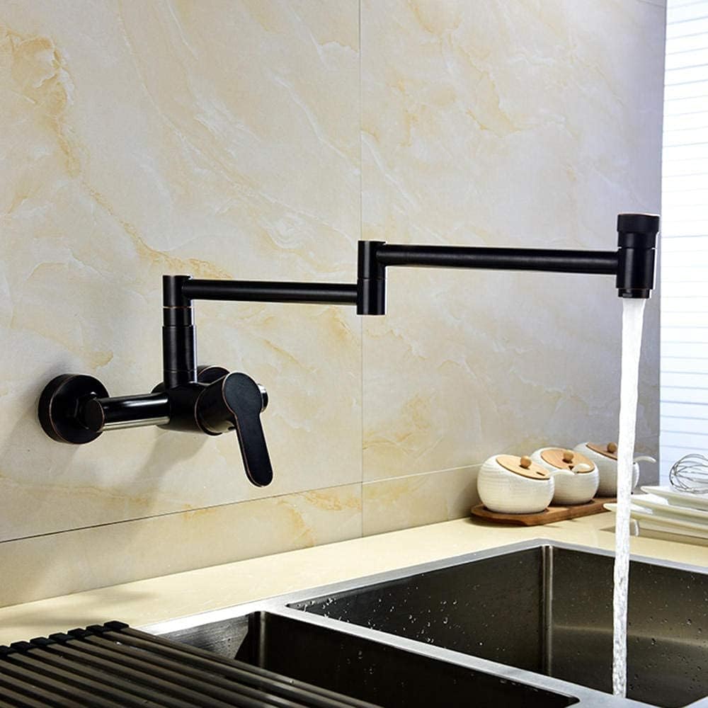Mixer Taps for Kitchen Pot Filler Wall Mounted, Extendable Double Handle Hot and Cold Universal Multi-Function, Kitchen Faucet Kitchen Sinks Mixer Tap-Black Retro，Black Retro