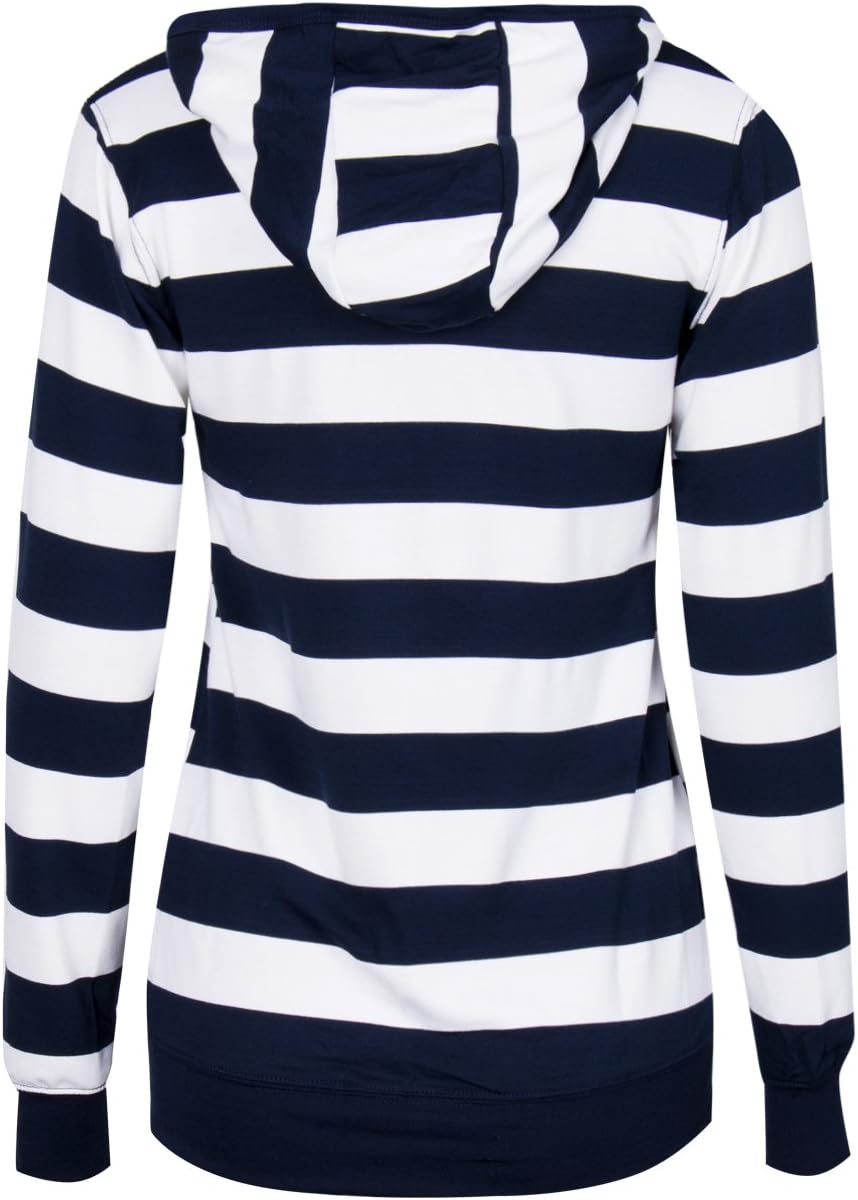 LOOLY Women Plain Zipper Spring Hoodie Striped Hooded Jacket - Image 3