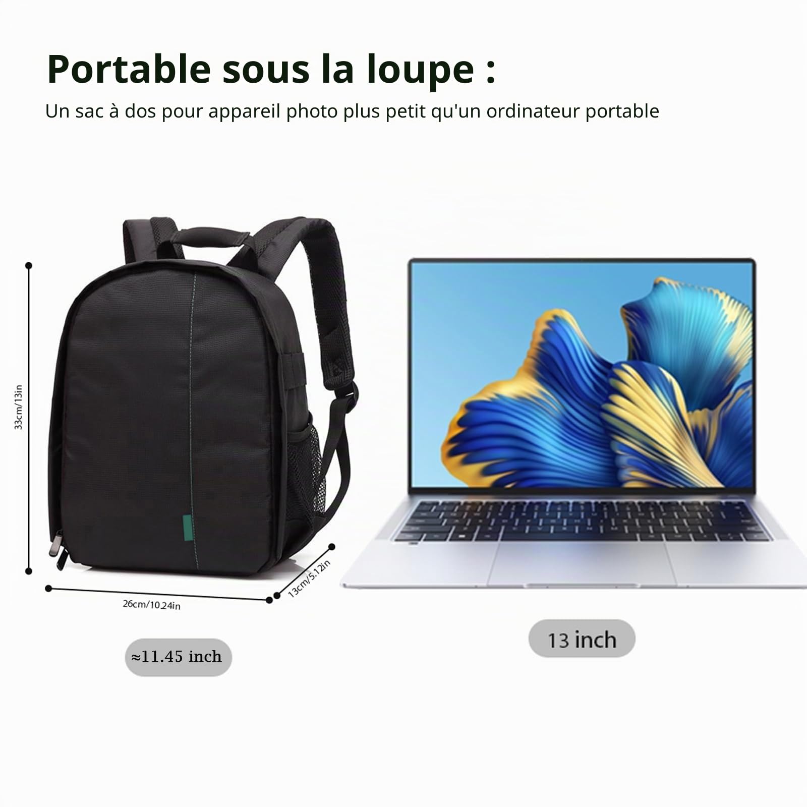 Andoer Sac à dos pour appareil photo reflex numérique, petit sac à dos réfléchissant, étanche, léger, multifonctionnel, respirant, 33 x 26,5 x 12,5 cm