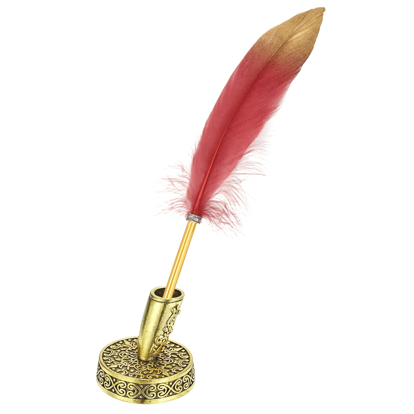 PATIKIL Feather Ballpoint Pens Bulk, Metal Holder Black Ink Vintage Quill Writing Pens for Office Wedding Signature, Red