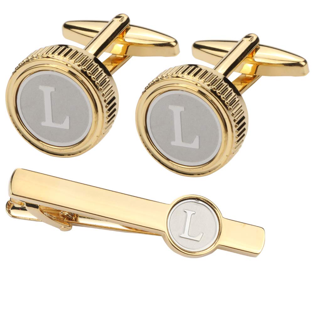 GWD Mens Cufflinks Tie clips set Set Shirt Classic Initials Alphabet A-Z Gift Box