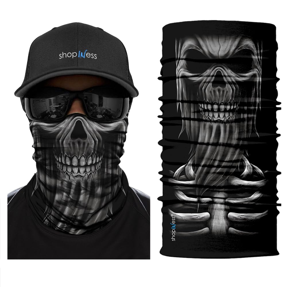 ShopINess Scaldacollo Multifunzionale Bandana Tubolare Teschio Unisex per Moto, Sport Outdoor, Carnevale e Halloween – Collezione Stampe Realistiche