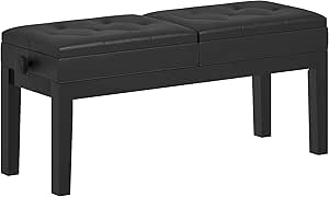 HOMCOM Piano Bench with Storage, Height Adjustable Piano Stool, PU Leather Tufted Keyboard Seat with Rubber Wood Legs, Black