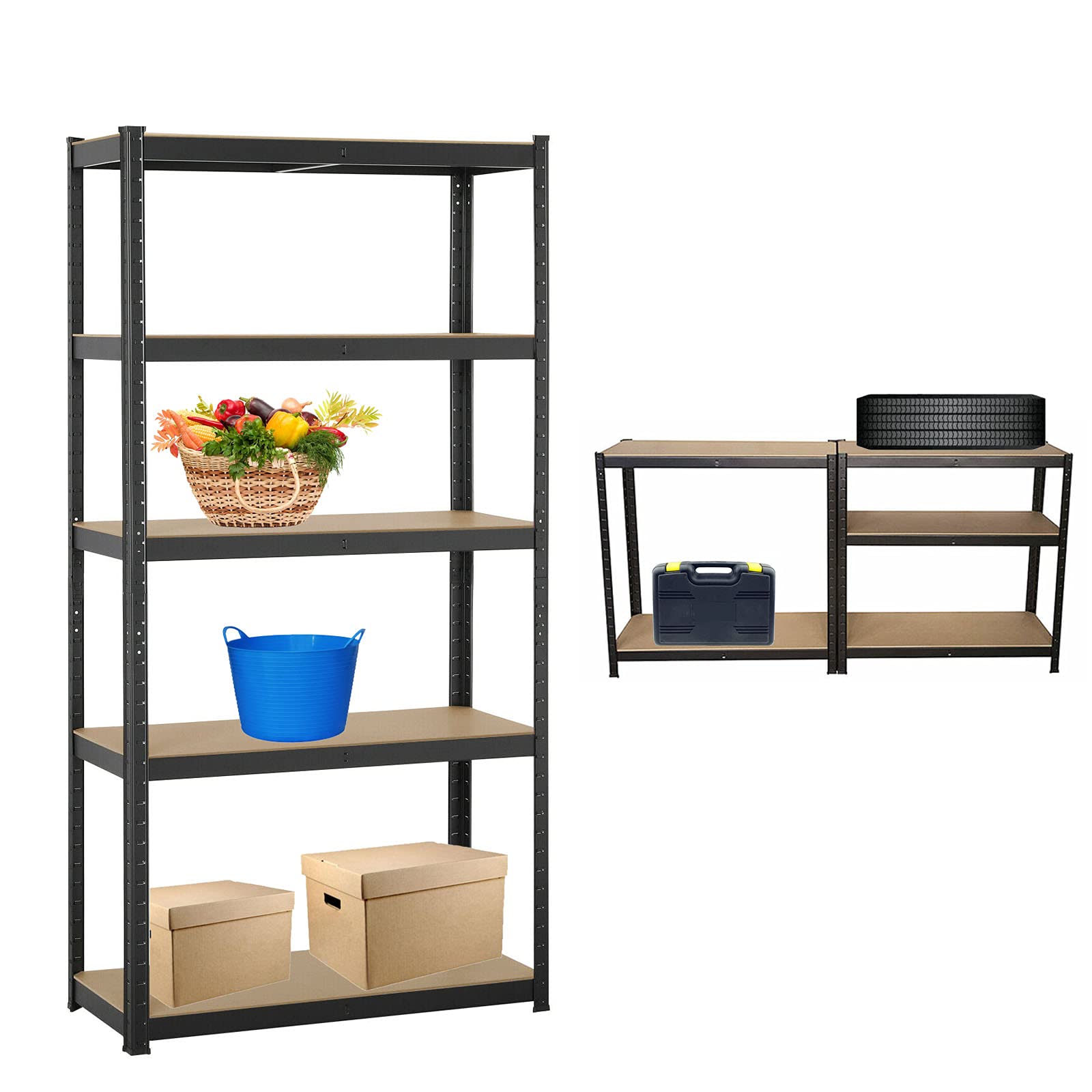 Buy 150cm x 70cm x 30cm Heavy Duty Shelving Unit Black 5 Tier 875KG
