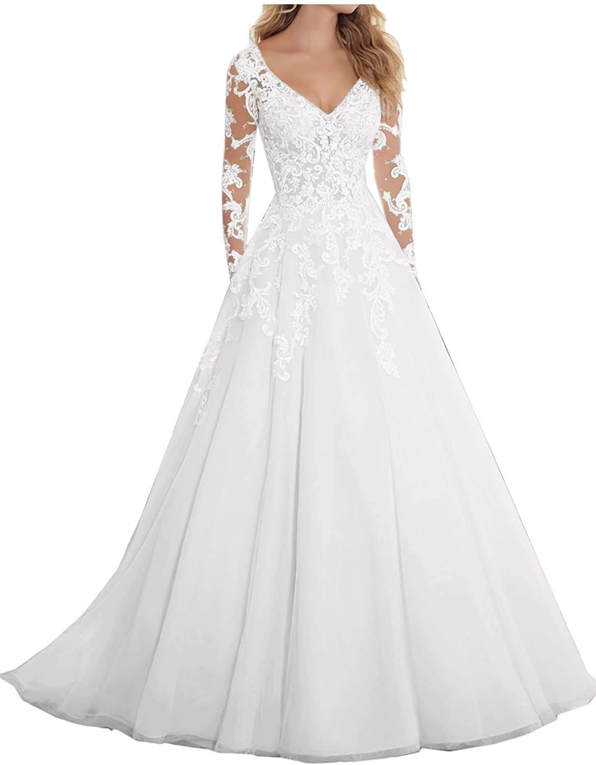 Vestido de Novia, Vestido de Novia, Vestido de Noche de Manga Larga, Vestido de Mujer de Encaje de Tul, Palabra