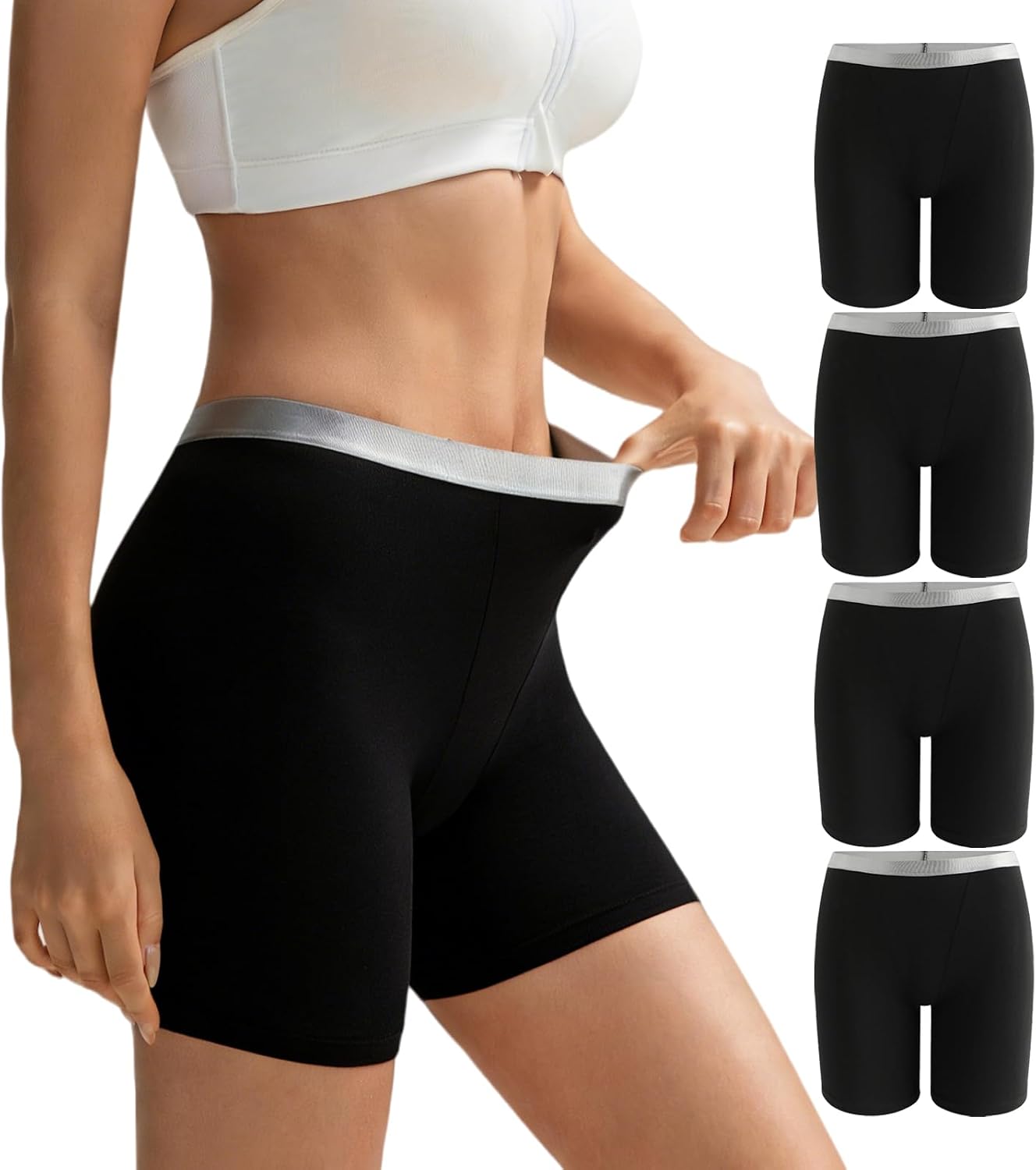 Womens Boxer Briefs Panties, Cotton Comfortable Boy Shorts Underwear, Boxers Underwear For Ladies 4 Pack