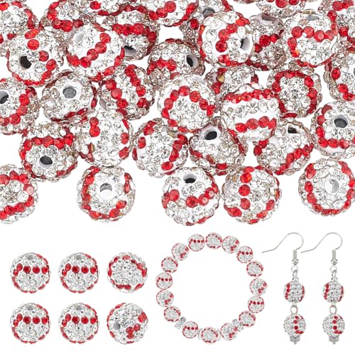 OLYCRAFT 40 Pack 10mm Rhinestone Clay Beads Baseball Polymer Clay Jewelry Beads Pave Disco Ball Clay Bead Sports Round Spacer Bead for DIY Craft Necklace Bracelet Earring Jewelry Making Party Decor
