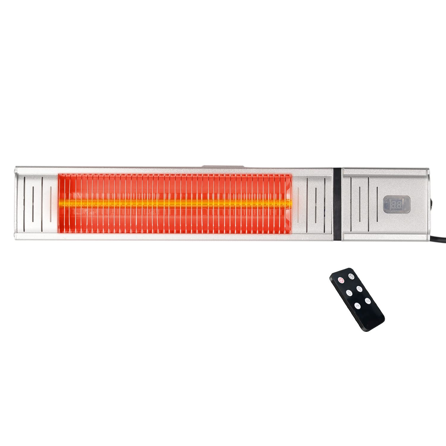 Patio Heater - Outdoor And Indoor Infrared Heater, Wall Mounted Heater Using Electric Infrared Technology And Carbon Fiber Tube, Remote Control Ultra Quiet Wall Mounted 1500w Metallic Silver