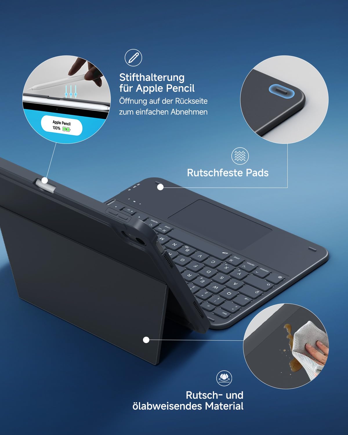 CACOE iPad 11 Hülle mit Tastatur (A16) 2025 & iPad 10. Generation 10,9 Zoll, Magnetisch Abnehmbare Keyboard Case mit Trackpad und Stifthalter, QWERTZ Layout, Ultradünn & Leicht, Grau