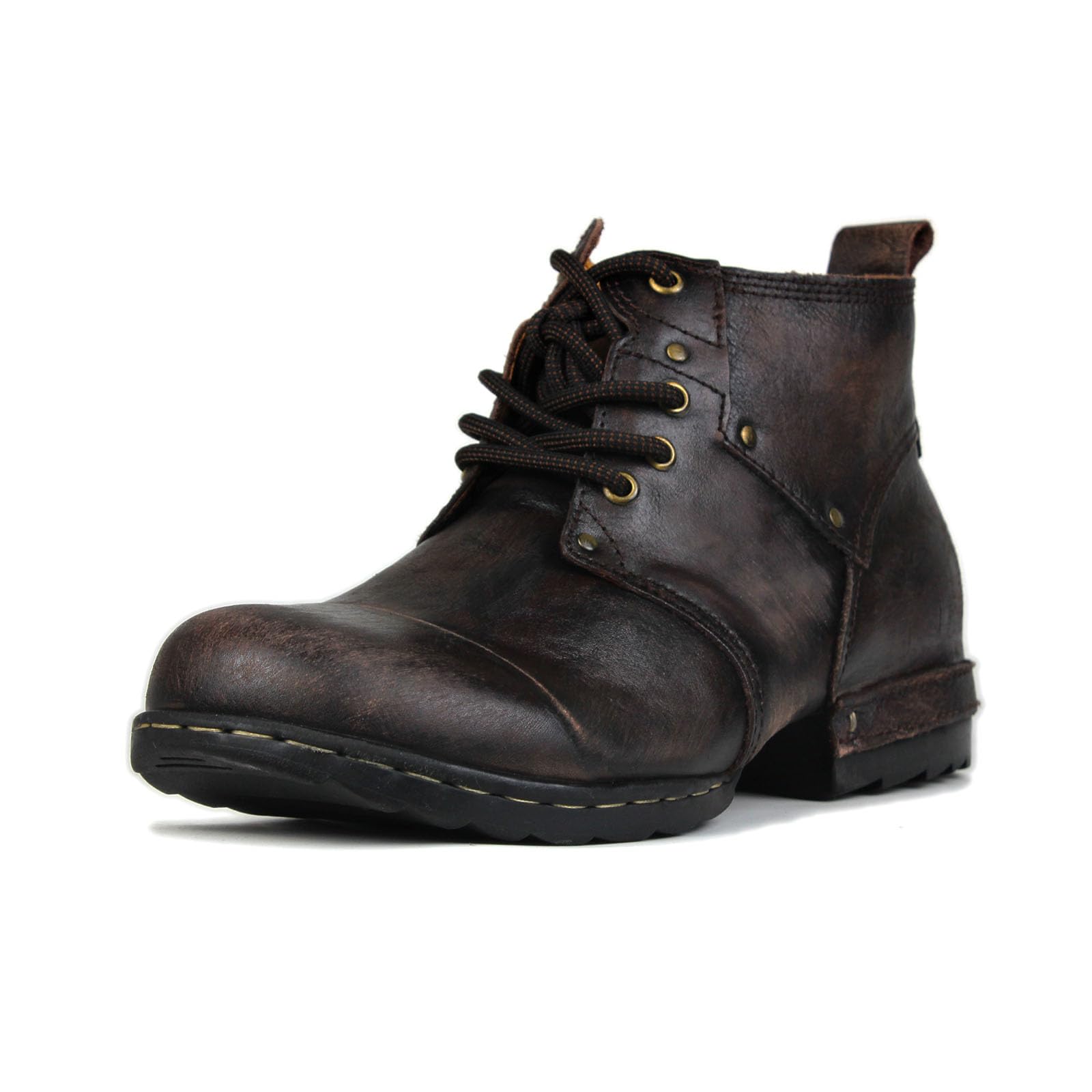 OSSTONE Scratch Black Metal Toe Design für zusätzliche Stoßfestigkeit Motorradstiefel für Männer Knöchel Walking Mode Lace-Up Leder Chukka Stiefel OS-6015-3-A-R