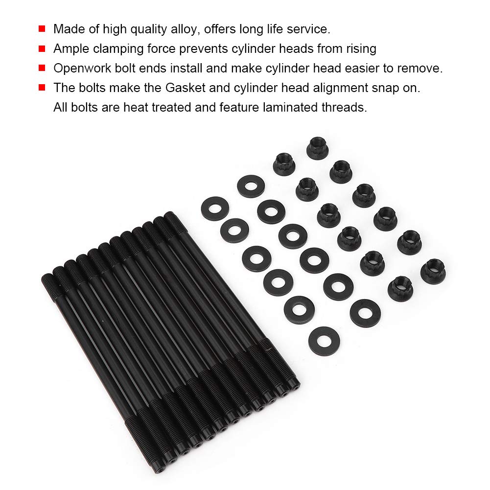 Kit di prigionieri per testata cilindri, bulloni motore in acciaio legato ad alte prestazioni, rondelle e dadi per motori turbo Impreza EJ20 EJ25, 12 pezzi.