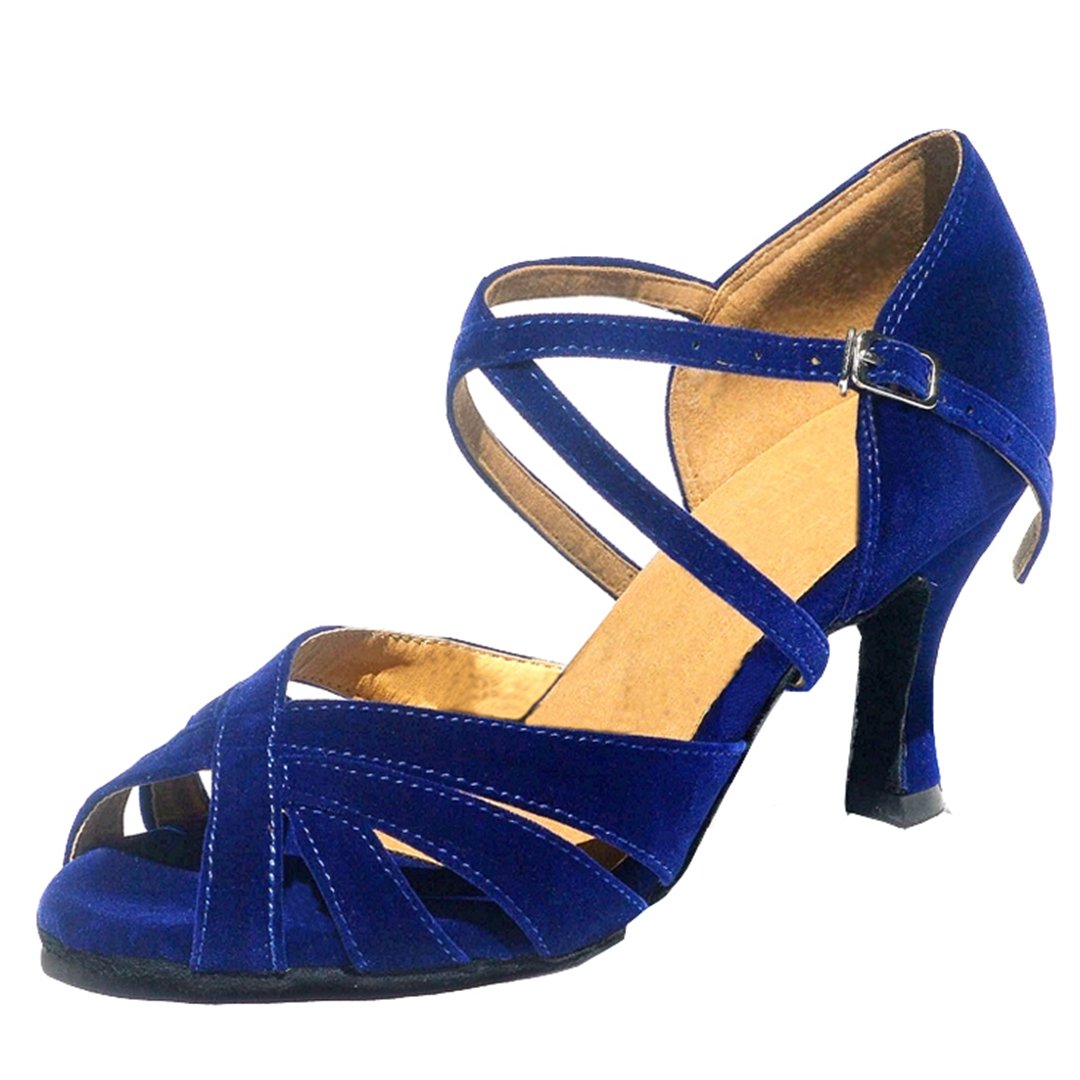 TDA Women's Comfort Ankle strap Fashion Strappy Blue Salsa Tango Ballroom Latin Dance Shoes 8 M US